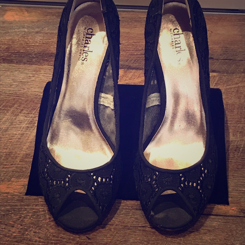Charles black fabric heels